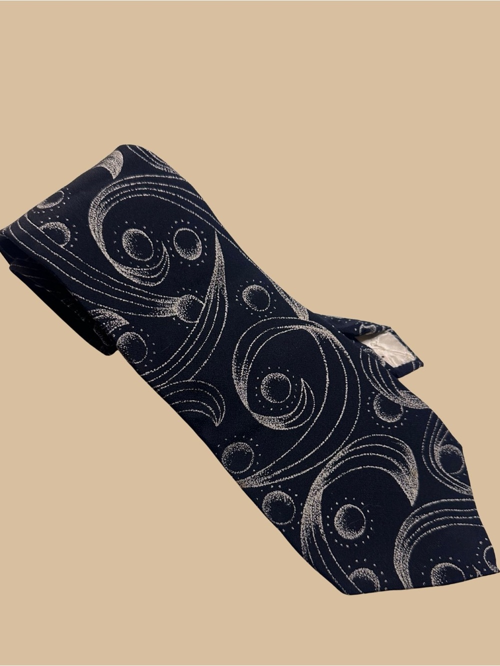 Balmain Navy Tie with Silver Swirl Motif